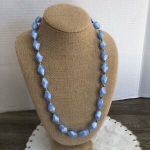 Vtg Blue Pearlescent Lucite Beaded Necklace